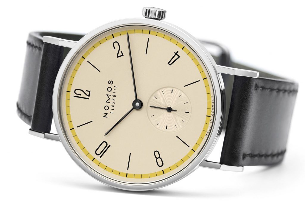 Nomos Glashuette Tangente 100 Years Bauhaus Limited Edition Yellow Side View